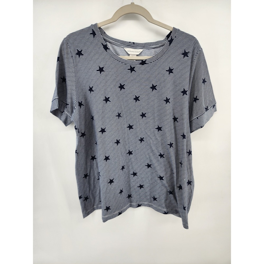 Christopher & Banks Women XL Blue White Striped Star Print Short Sleeve T-Shirt